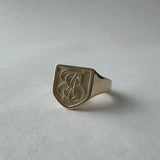 Mens gold signet ring, shield shape and personalised
