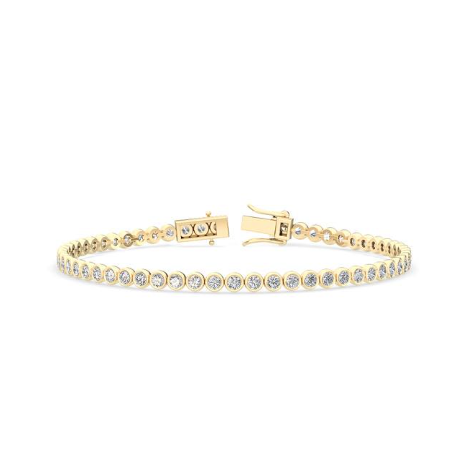 Bezel Tennis Bracelet in 18 ct gold with 47 lab‑grown round diamonds bezel-set along an 18 cm length