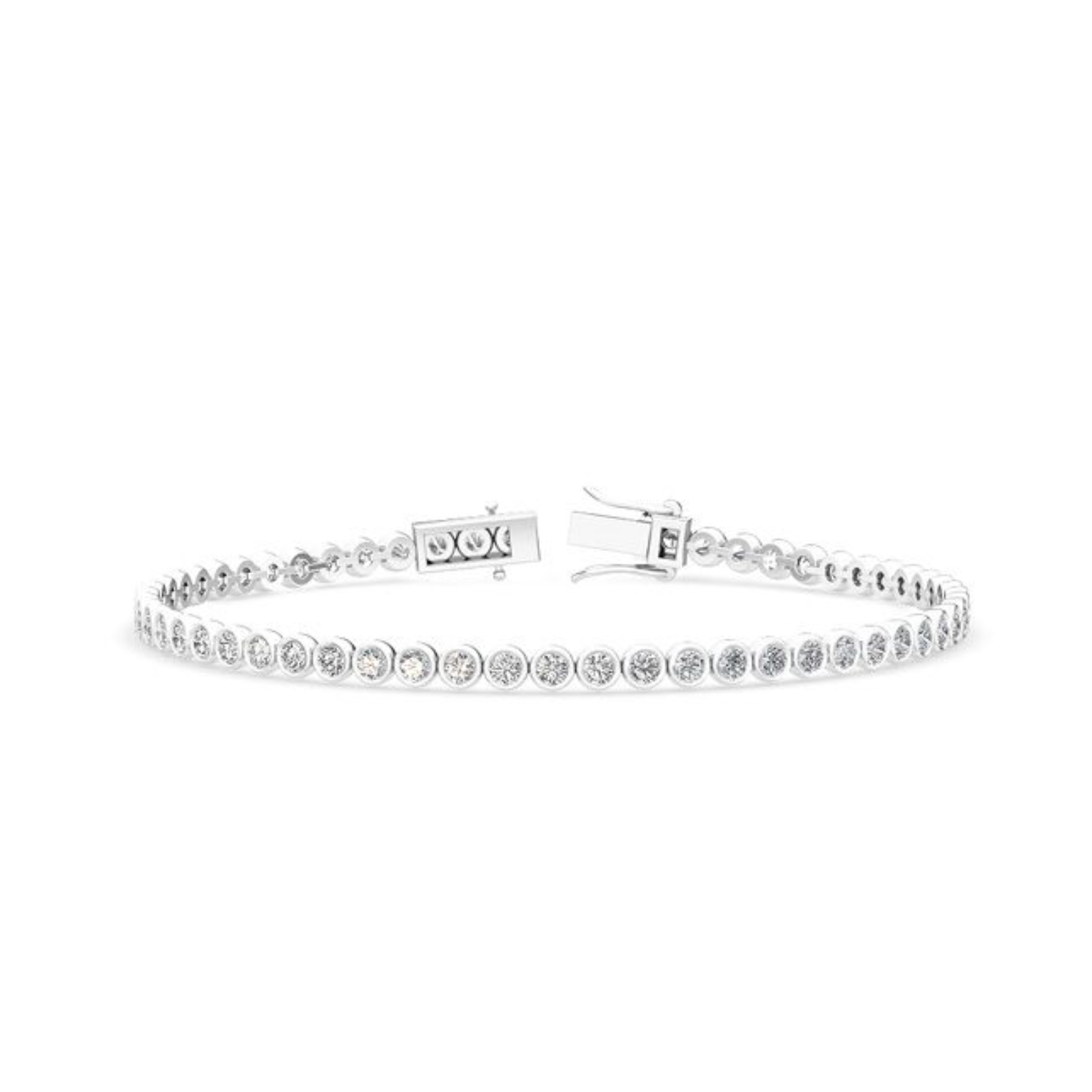 Bracelet displayed in both white and yellow gold with clean bezel-set line