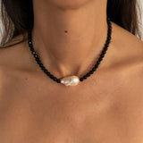 Black Onyx & Baroque Pearl Necklace