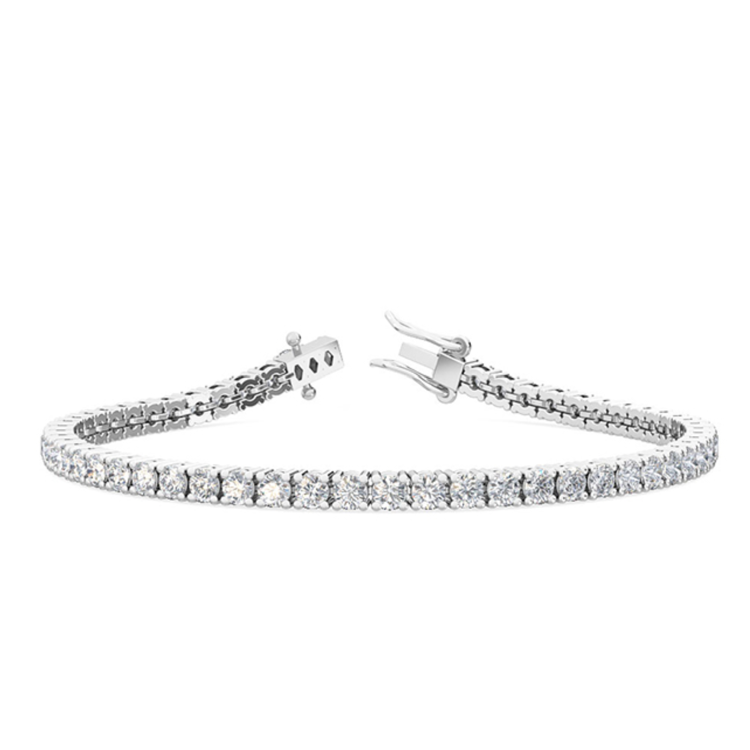 Detail of four-claw setting holding round diamond in polished white gold