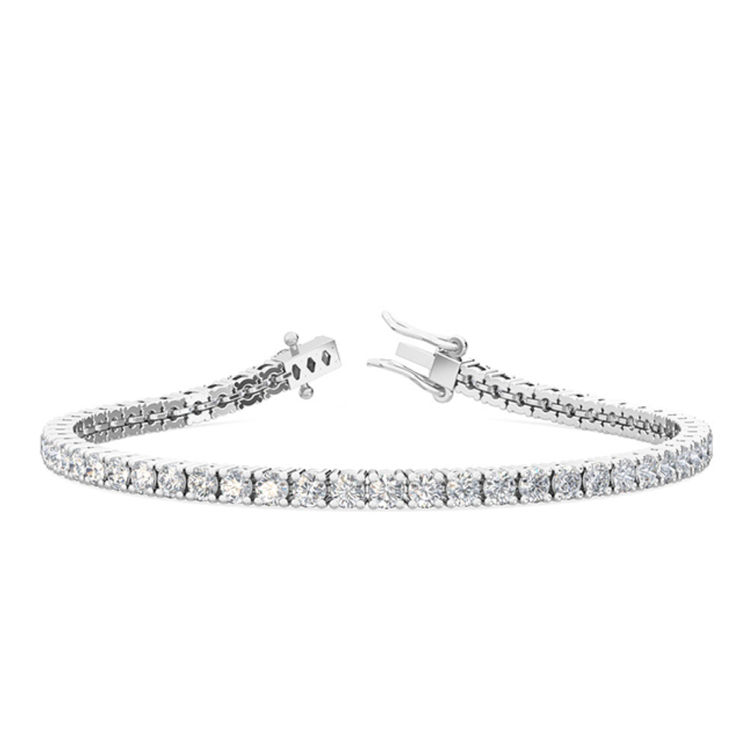 Detail of four-claw setting holding round diamond in polished white gold