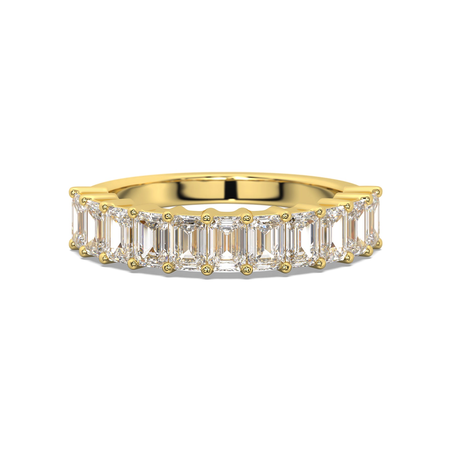 Emerald Cut Diamond Band in 18ct Yellow Gold with lab grown emerald cut diamonds, shared claw setting