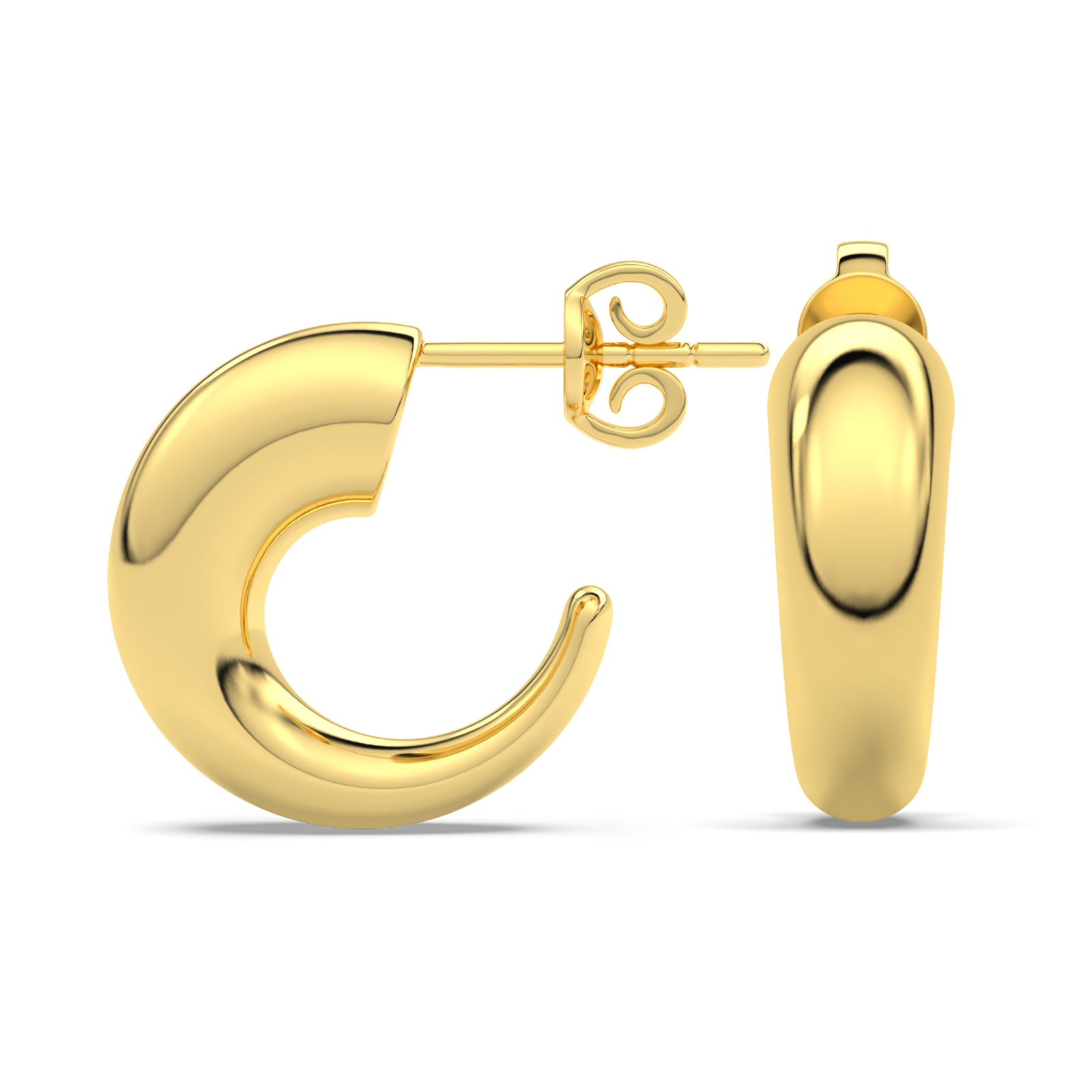 Pair of slim 9ct yellow gold Eyre Hoops with a subtle tapper shape shown on a white background