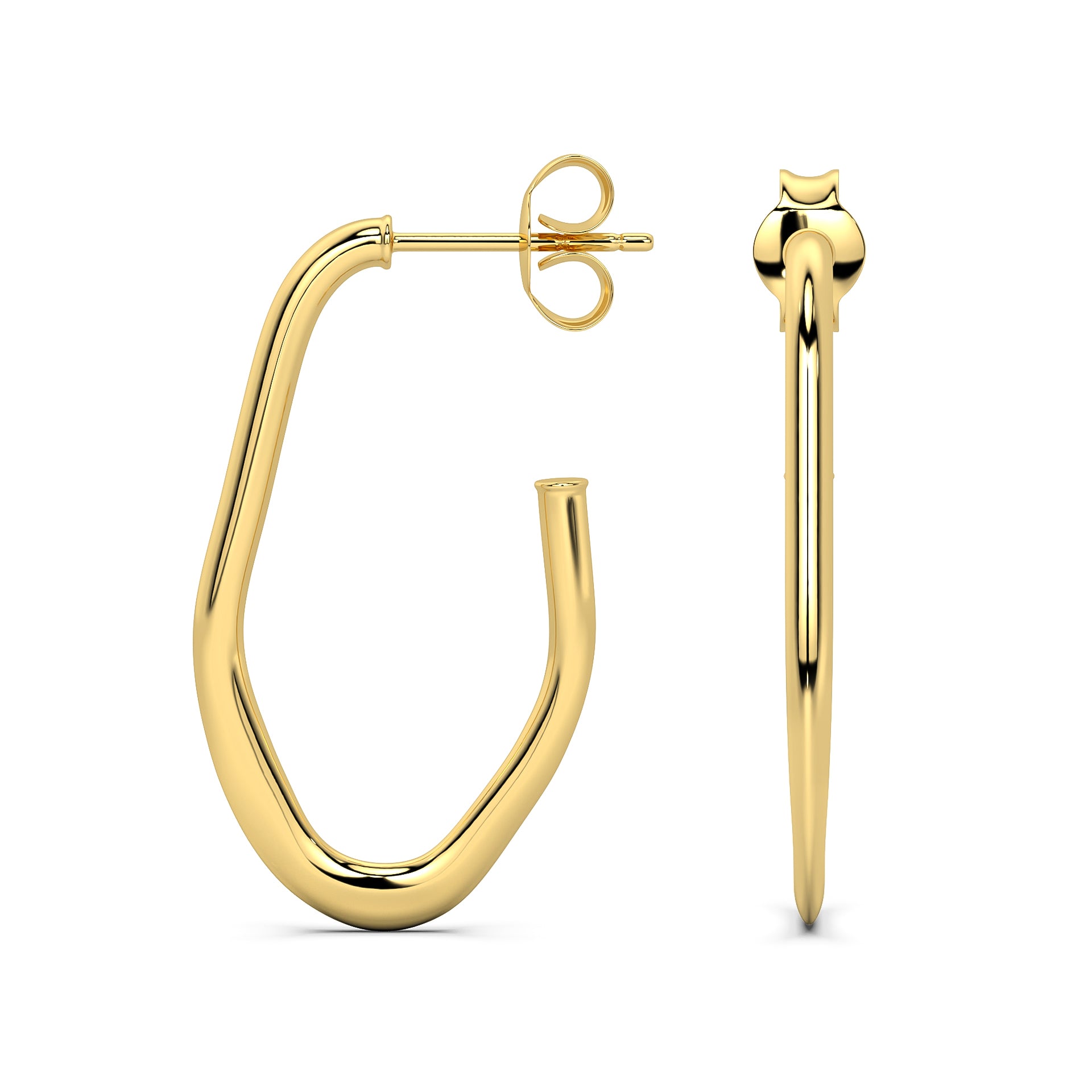 Side-by-side Harleh Hoops highlighting clean, sculptural shape and shine.