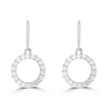 Pair of 18ct gold Hayes drop earrings featuring delicate round brilliant lab-grown diamonds cascading in a round silhouette, set against a white backdrop.