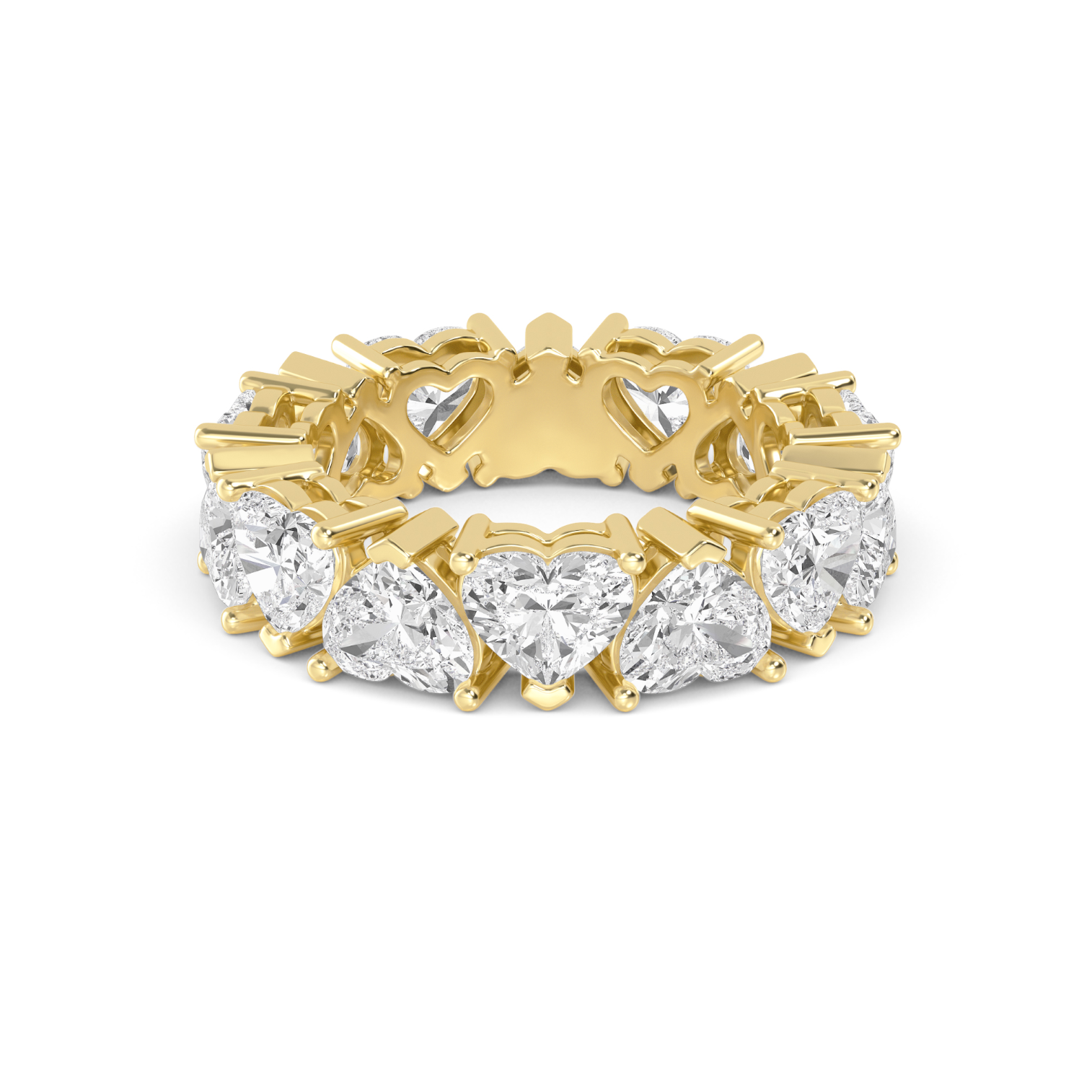 Hallasan Heart Cut Diamond Eternity Ring with approx. 7.00ctw lab-grown heart cut diamonds in an alternating double gallery setting, crafted in 18ct gold.
