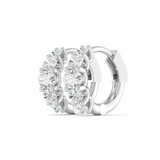 Pair of 18ct white gold oval diamond huggie earrings with east–west set lab-grown diamonds, displayed against a white background