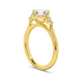 MOHSTEN JEWELLERS - Kashan-  asscher cut diamond cathedral trilogy pear side stone engagement ring, yellow gold,  side view 3