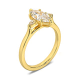 MOHSTEN JEWELLERS - Kashan-  marquise cut diamond cathedral trilogy pear side stone engagement ring, white gold,  side angle top view