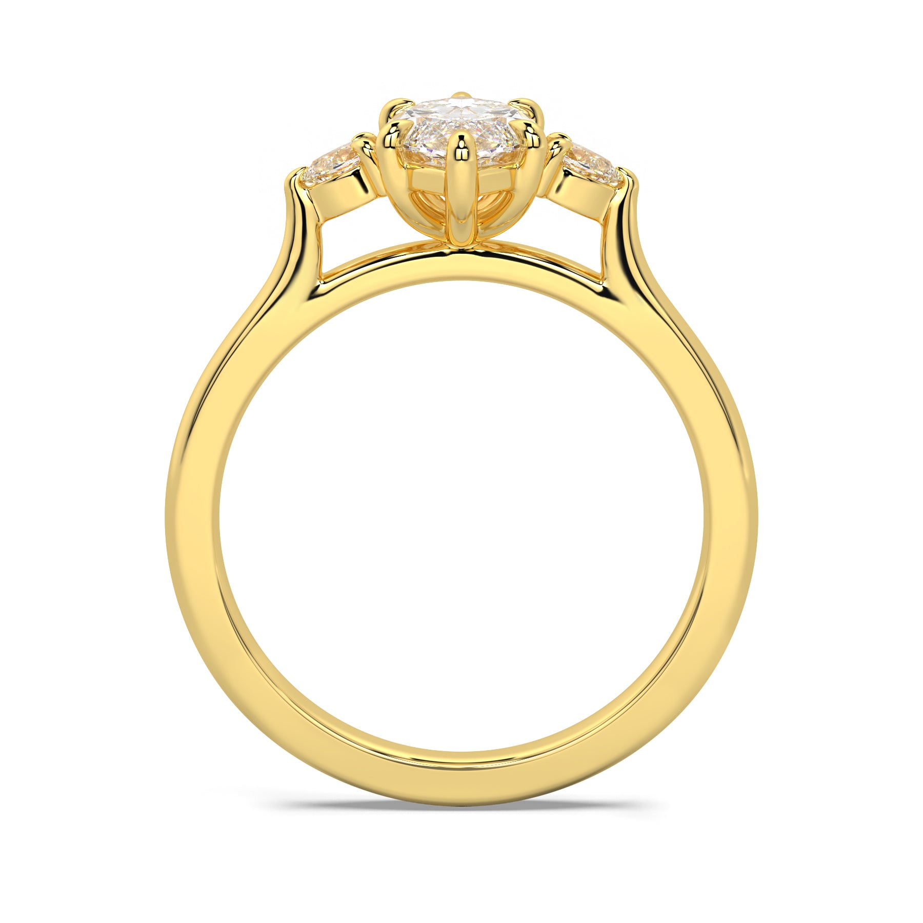 MOHSTEN JEWELLERS - Kashan-  marquise cut diamond cathedral trilogy pear side stone engagement ring, white gold,  through finger view