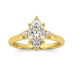MOHSTEN JEWELLERS - Kashan-  marquise cut diamond cathedral trilogy pear side stone engagement ring, white gold,  top angle view 1