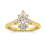MOHSTEN JEWELLERS - Kashan-  marquise cut diamond cathedral trilogy pear side stone engagement ring, white gold,  top angle view 1