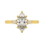 MOHSTEN JEWELLERS - Kashan-  marquise cut diamond cathedral trilogy pear side stone engagement ring, white gold,  top view 1