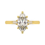 MOHSTEN JEWELLERS - Kashan-  marquise cut diamond cathedral trilogy pear side stone engagement ring, white gold,  top view 1