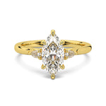 MOHSTEN JEWELLERS - Kashan-  marquise cut diamond cathedral trilogy pear side stone engagement ring, yellow gold,  top view