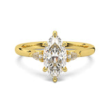 MOHSTEN JEWELLERS - Kashan-  marquise cut diamond cathedral trilogy pear side stone engagement ring, yellow gold,  top view