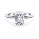 MOHSTEN JEWELLERS - Montreux -  half bezel emerald cut diamond cathedral trilogy tapered baguette engagement ring, white gold,  top view