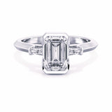 MOHSTEN JEWELLERS - Montreux -  half bezel emerald cut diamond cathedral trilogy tapered baguette engagement ring, white gold,  top view