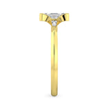 MOHSTEN JEWELLERS - Montreux -  half bezel emerald cut diamond cathedral trilogy tapered baguette engagement ring, yellow gold,  side view