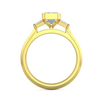MOHSTEN JEWELLERS - Montreux -  half bezel emerald cut diamond cathedral trilogy tapered baguette engagement ring, yellow gold,  through finger view