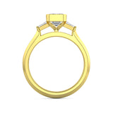 MOHSTEN JEWELLERS - Montreux -  half bezel emerald cut diamond cathedral trilogy tapered baguette engagement ring, yellow gold,  through finger view