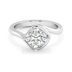 MOHSTEN JEWELLERS - OSLO - sweeping bezel off set cushion diamond solitaire engagement ring, white gold, top view