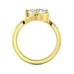 MOHSTEN JEWELLERS - OSLO - sweeping bezel off set cushion diamond solitaire engagement ring, yellow gold, through finger view