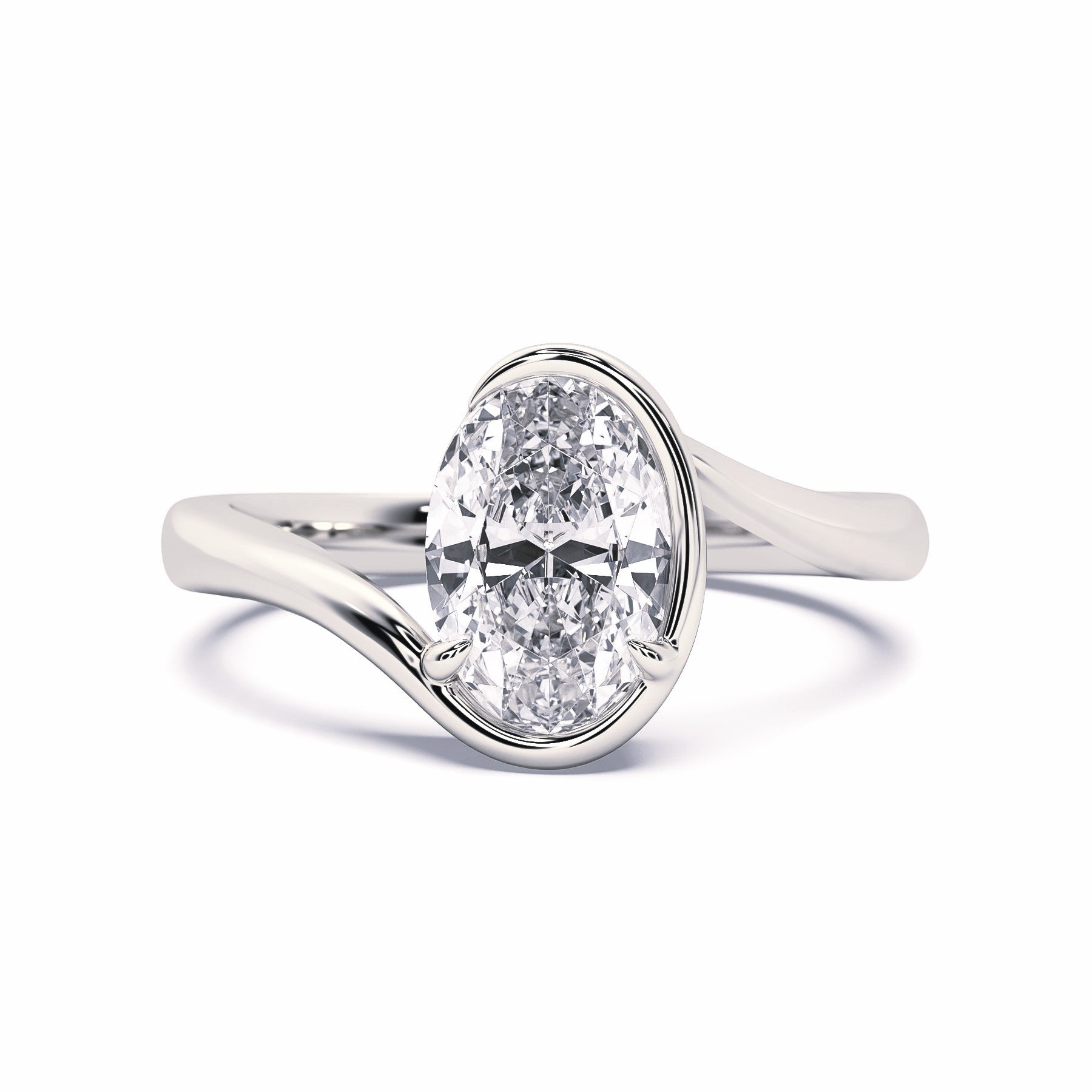 MOHSTEN JEWELLERS - OSLO - sweeping bezel oval diamond solitaire engagement ring, white gold, top view