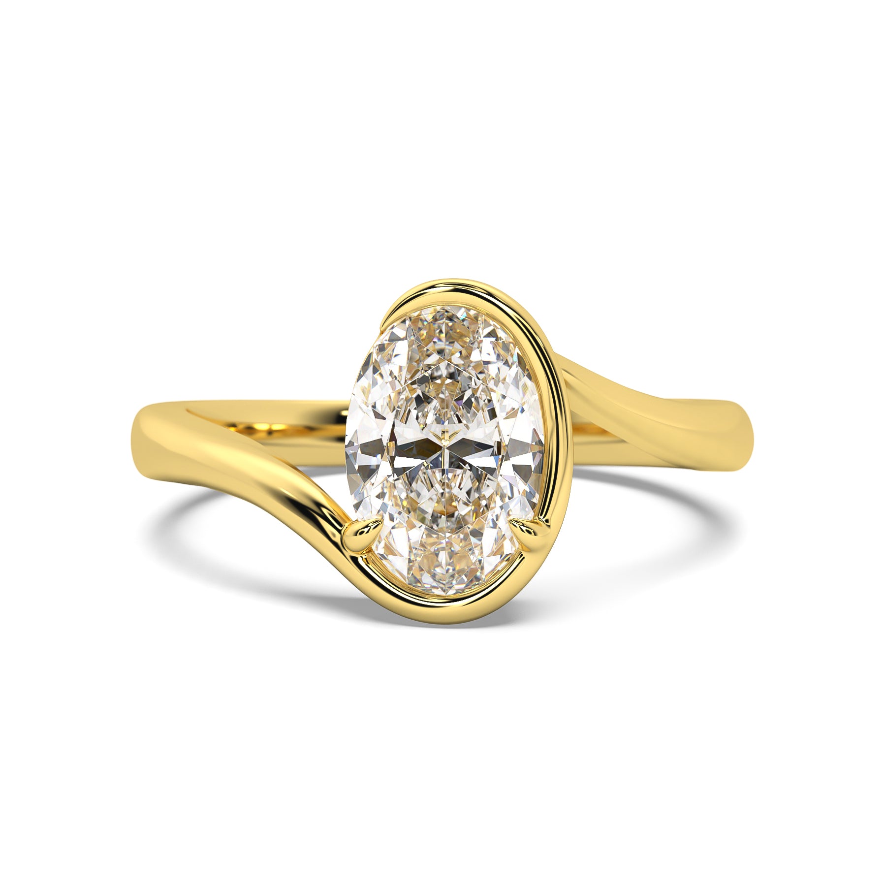 MOHSTEN JEWELLERS - OSLO - sweeping bezel oval diamond solitaire engagement ring, yellow gold, top view