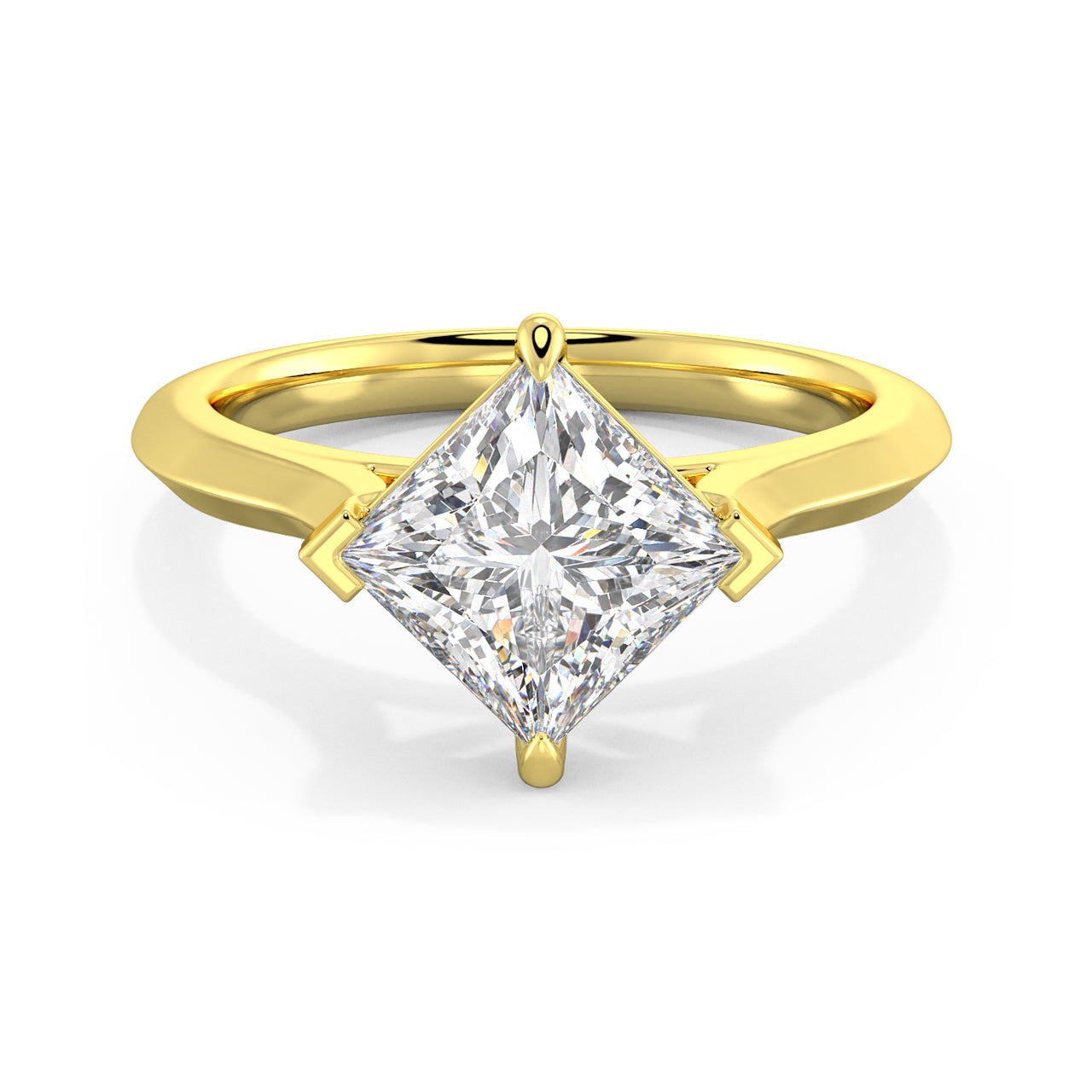 MOHSTEN JEWELLERS - Odessa-  off-set princess cut diamond cathedral solitaire engagement ring, yellow gold,  top view