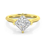 MOHSTEN JEWELLERS - Odessa-  off-set princess cut diamond cathedral solitaire engagement ring, yellow gold,  top view