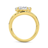 MOHSTEN JEWELLERS - VENICE - 5 claw pear diamond solitaire engagement ring with a swept band. yellow gold, through finger view