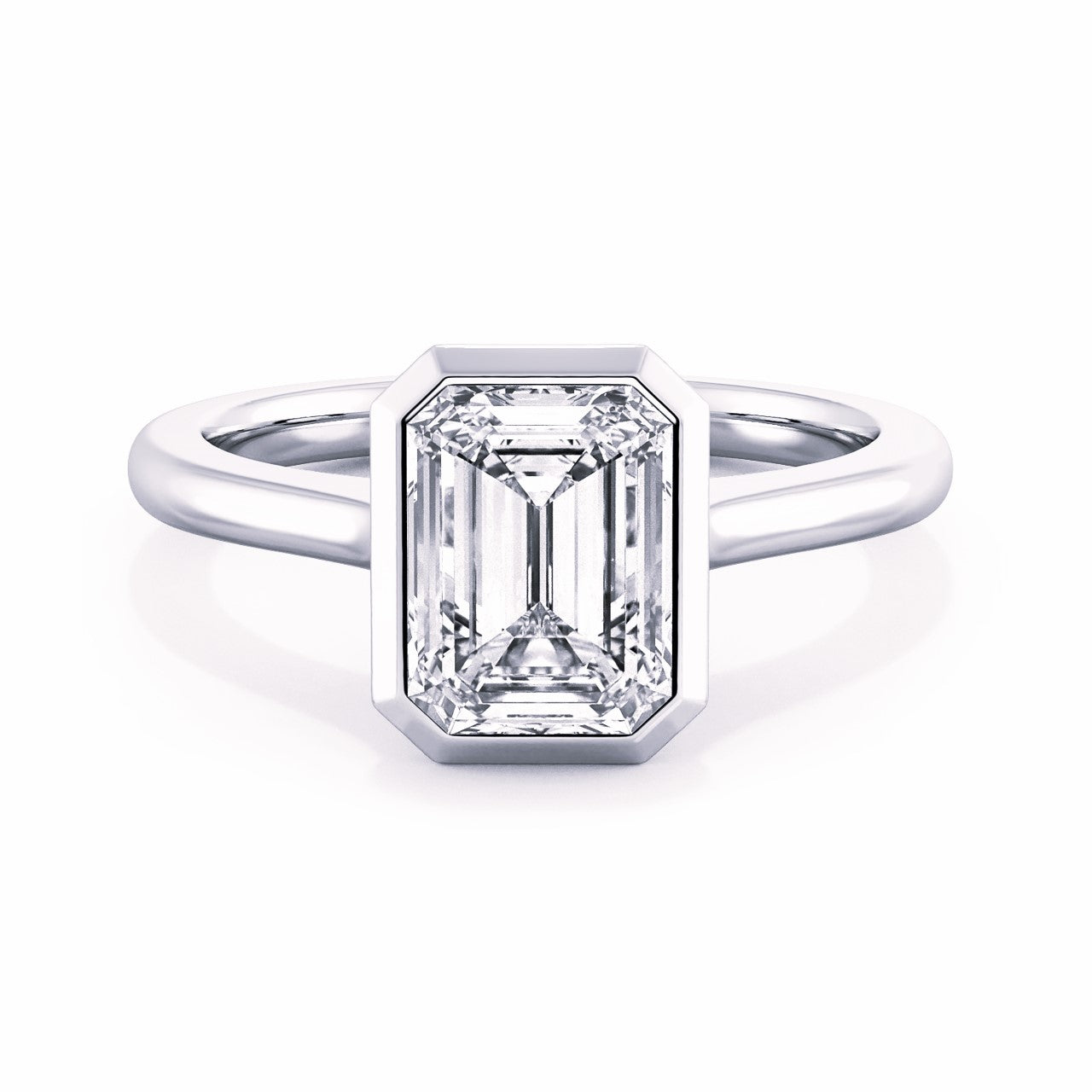 MOHSTEN JEWELLERS - chania-  bezel emerald cut diamond cathedral solitaire engagement ring, white gold,  top view