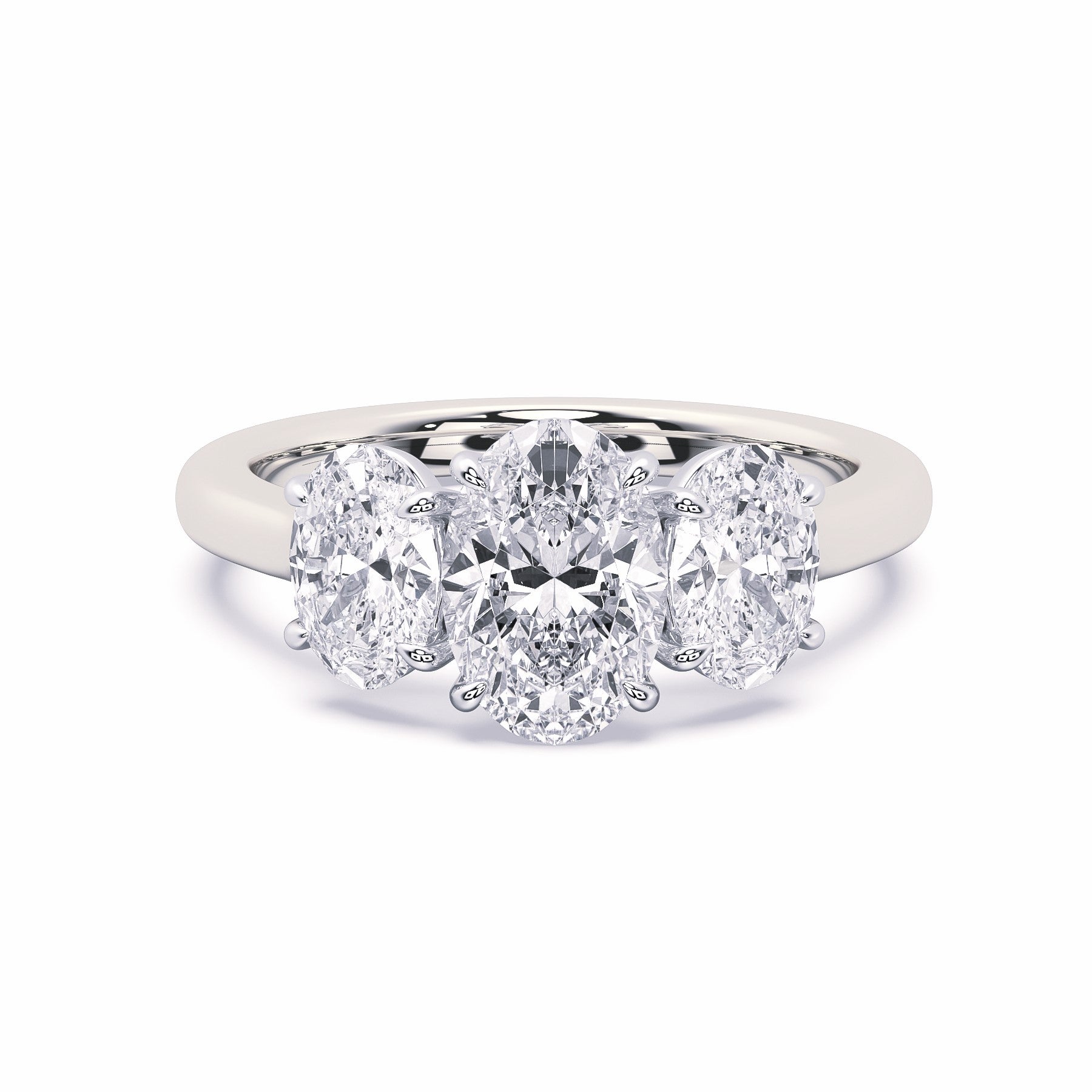 MOHSTEN JEWELLERS - sydney-  half oval cut diamond cathedral trilogy oval side stone engagement ring, two tone, white gold,  top view