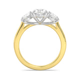 MOHSTEN JEWELLERS - sydney-  half oval cut diamond cathedral trilogy oval side stone engagement ring, two tone, yellow gold,  through finger view