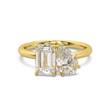 MOHSTEN JEWELLERS . CAIRO toi et moi diamond engagement ring - pear cut and emerald cut - yellow gold - top view