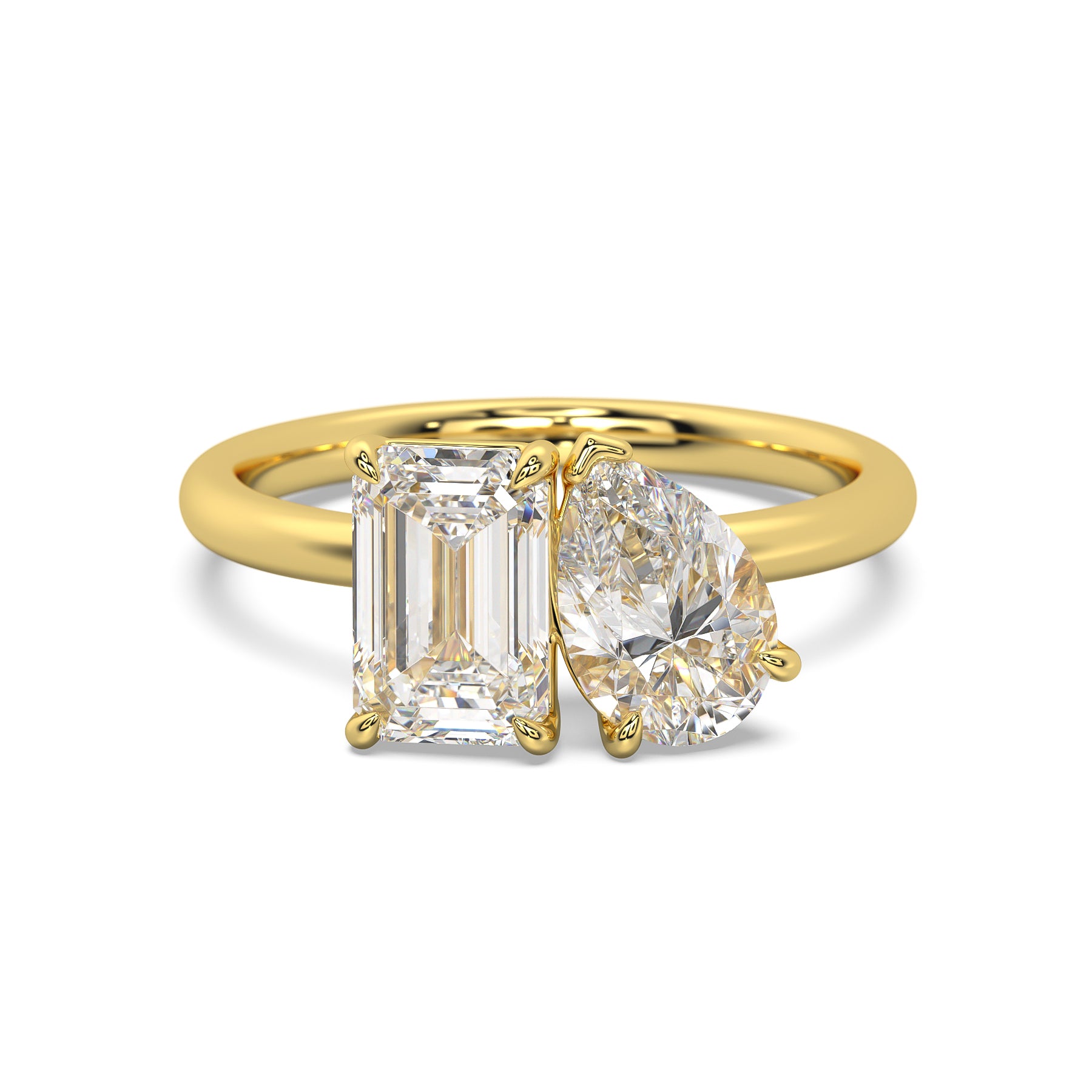 MOHSTEN JEWELLERS . CAIRO toi et moi diamond engagement ring - pear cut and emerald cut - yellow gold - top view
