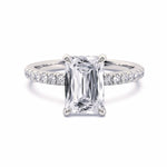 MOHSTEN JEWELLERS, Aspen criss cut diamond solitaire engagement ring with diamond band and hidden halo, , white gold, top view