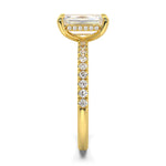 MOHSTEN JEWELLERS, Aspen criss cut diamond solitaire engagement ring with diamond band and hidden halo, , yellow gold, side view