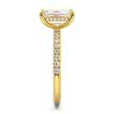 MOHSTEN JEWELLERS, Aspen criss cut diamond solitaire engagement ring with diamond band and hidden halo, , yellow gold, side view