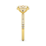 MOHSTEN JEWELLERS, Aspen oval diamond solitaire engagement ring with diamond band and hidden halo, , yellow gold, side view