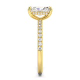 MOHSTEN JEWELLERS, Aspen radiant diamond solitaire engagement ring with diamond band and hidden halo, , yellow gold, side view
