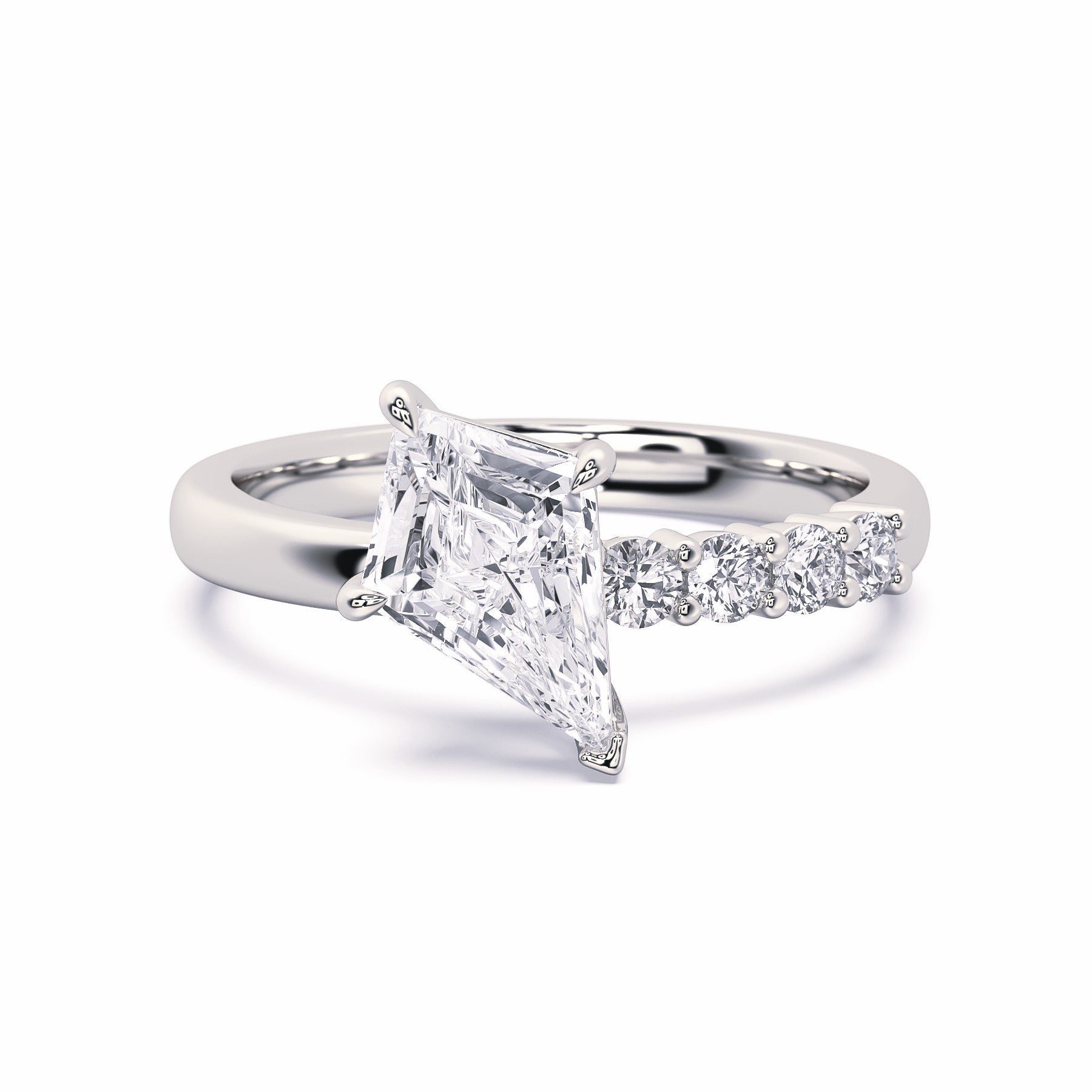 MOHSTEN JEWELLERS, MARBELLA off-set kite diamond solitaire engagement ring - white gold - top view  