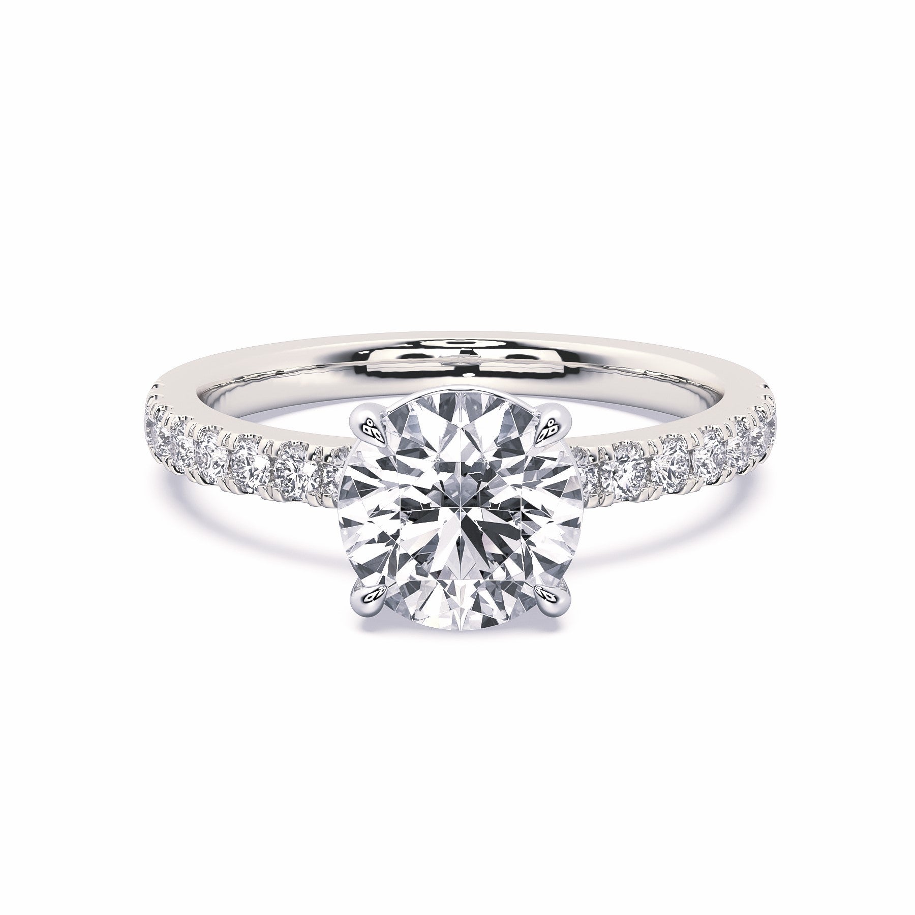 MOHSTEN JEWELLERS, Manilla round brilliant diamond four claw solitaire engagement ring , white gold, top view