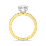 MOHSTEN JEWELLERS, Manilla round brilliant diamond four claw solitaire engagement ring , yellow gold, through finger view