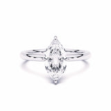 MOHSTEN JEWELLERS, Niseko Marquise diamond solitaire engagement ring with hidden halo. white gold. top view