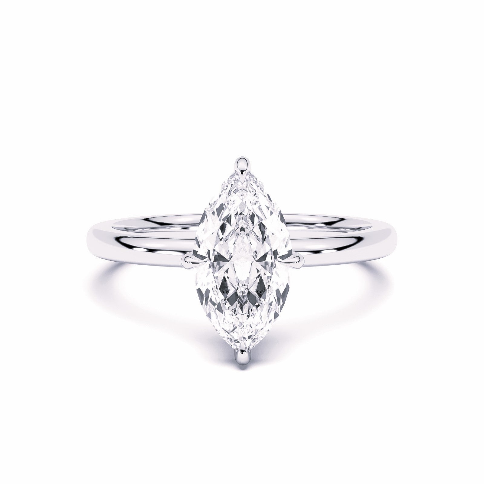 MOHSTEN JEWELLERS, Niseko Marquise diamond solitaire engagement ring with hidden halo. white gold. top view