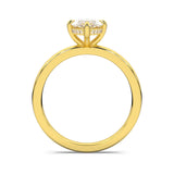 MOHSTEN JEWELLERS, Niseko Marquise diamond solitaire engagement ring with hidden halo. yellow gold. through finger view