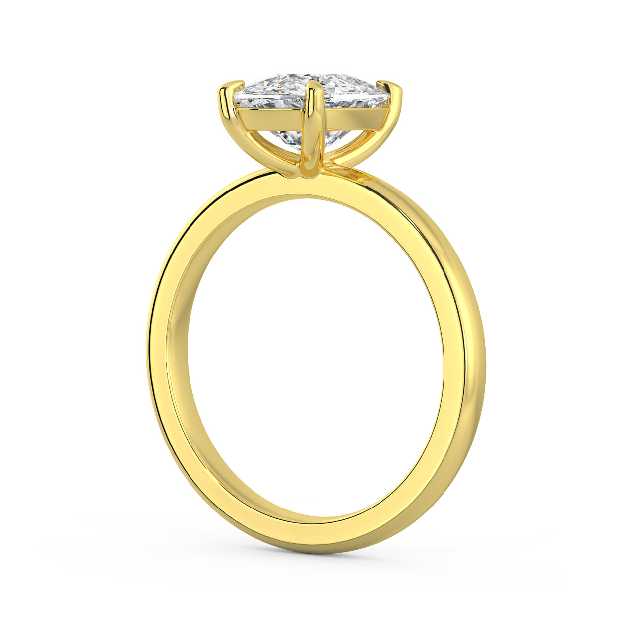 MOHSTEN JEWELLERS, Osaka elongated cushion cut diamond solitaire engagement ring , yellow gold, side angle view